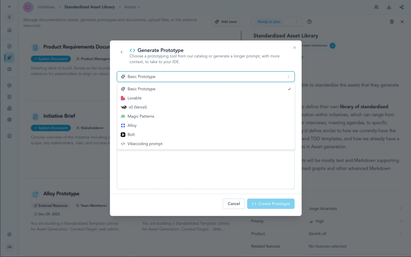 Generate prototype modal with Bolt in the tool catalog.